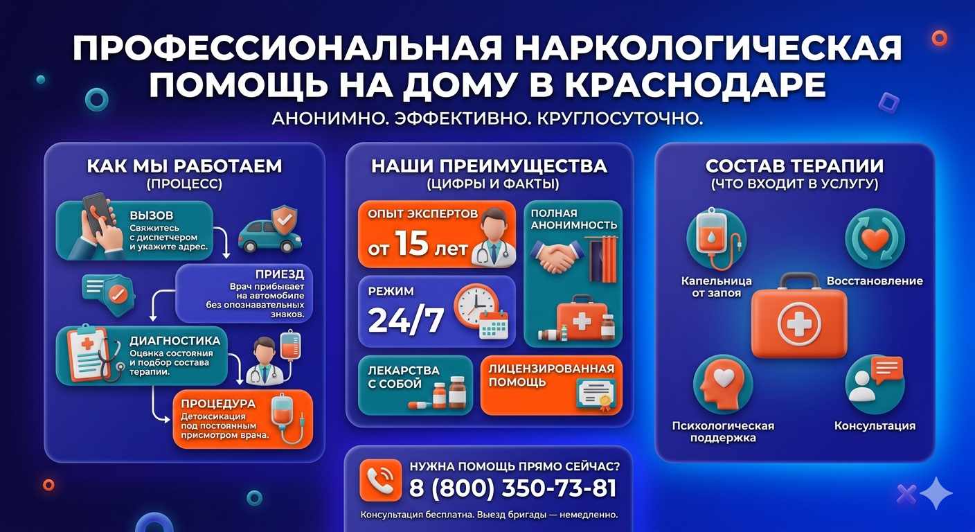 Инфографика о принципах лечения алкоголизма на дому в Карталах: этапы вызова нарколога, преимущества анонимной детоксикации и состав медицинской помощи.